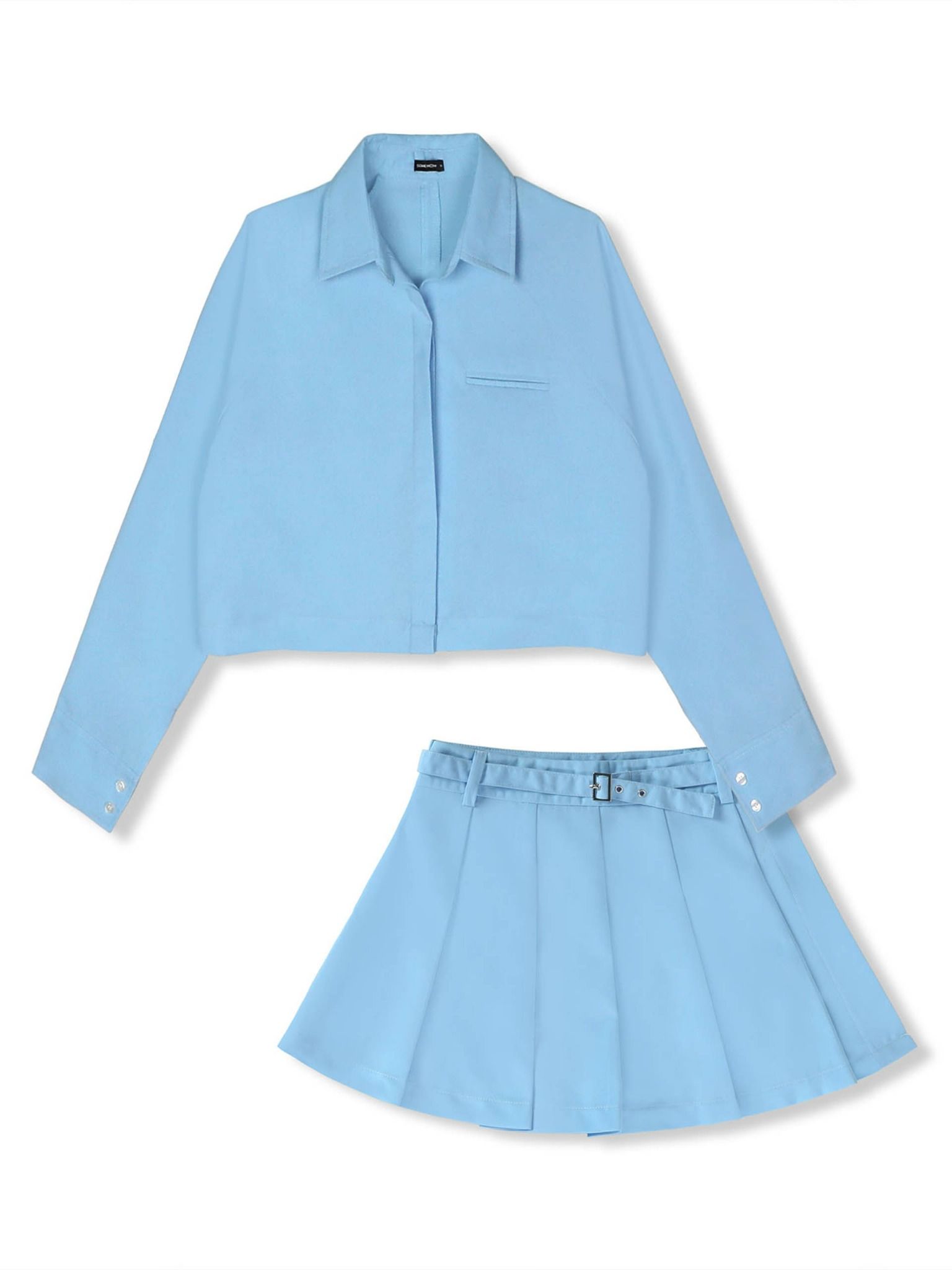 Set Áo Crop Belted Pleat Skirt