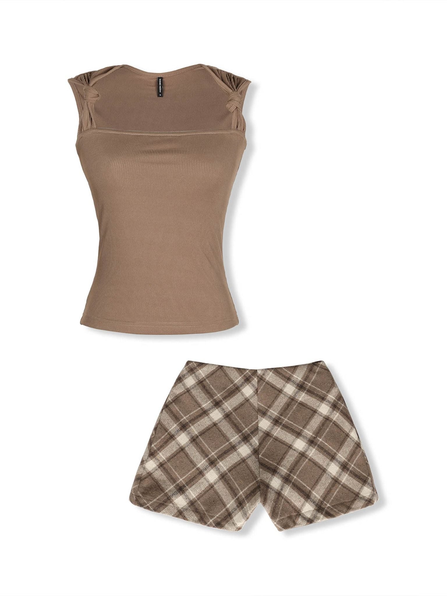 Set Style Sleeveless Top Checked Short