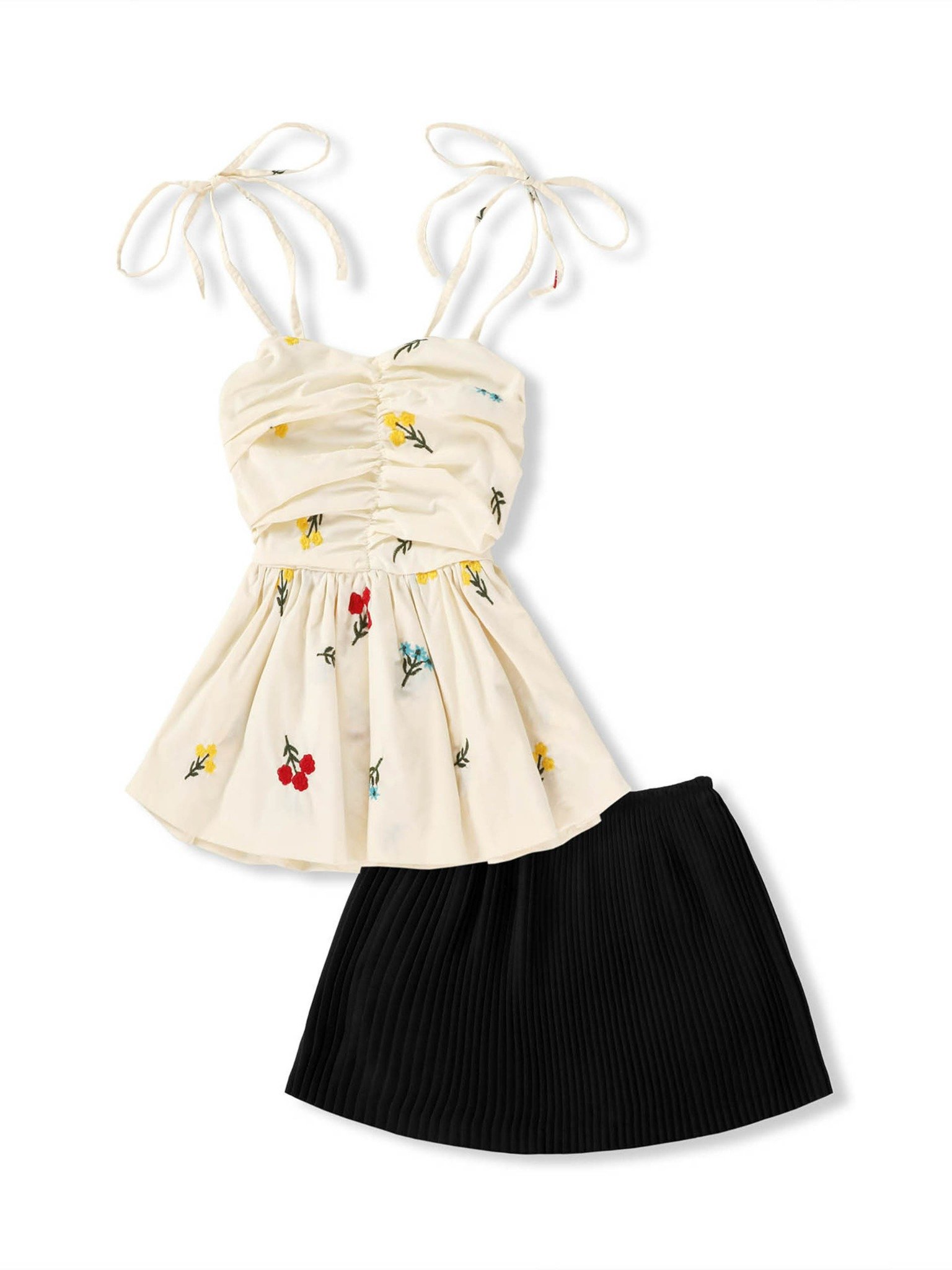 Set Áo Strapless Flowers Pleated Skirt