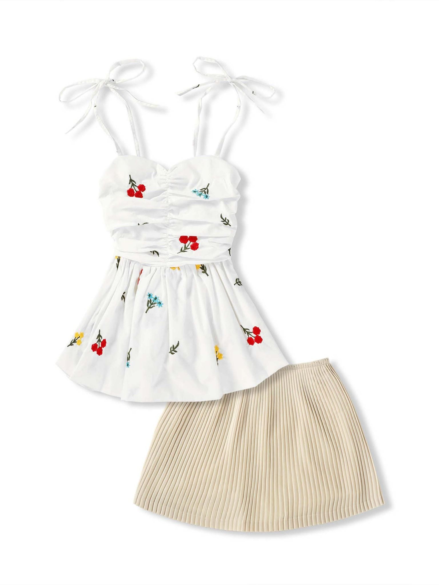 Set Áo Strapless Flowers Pleated Skirt