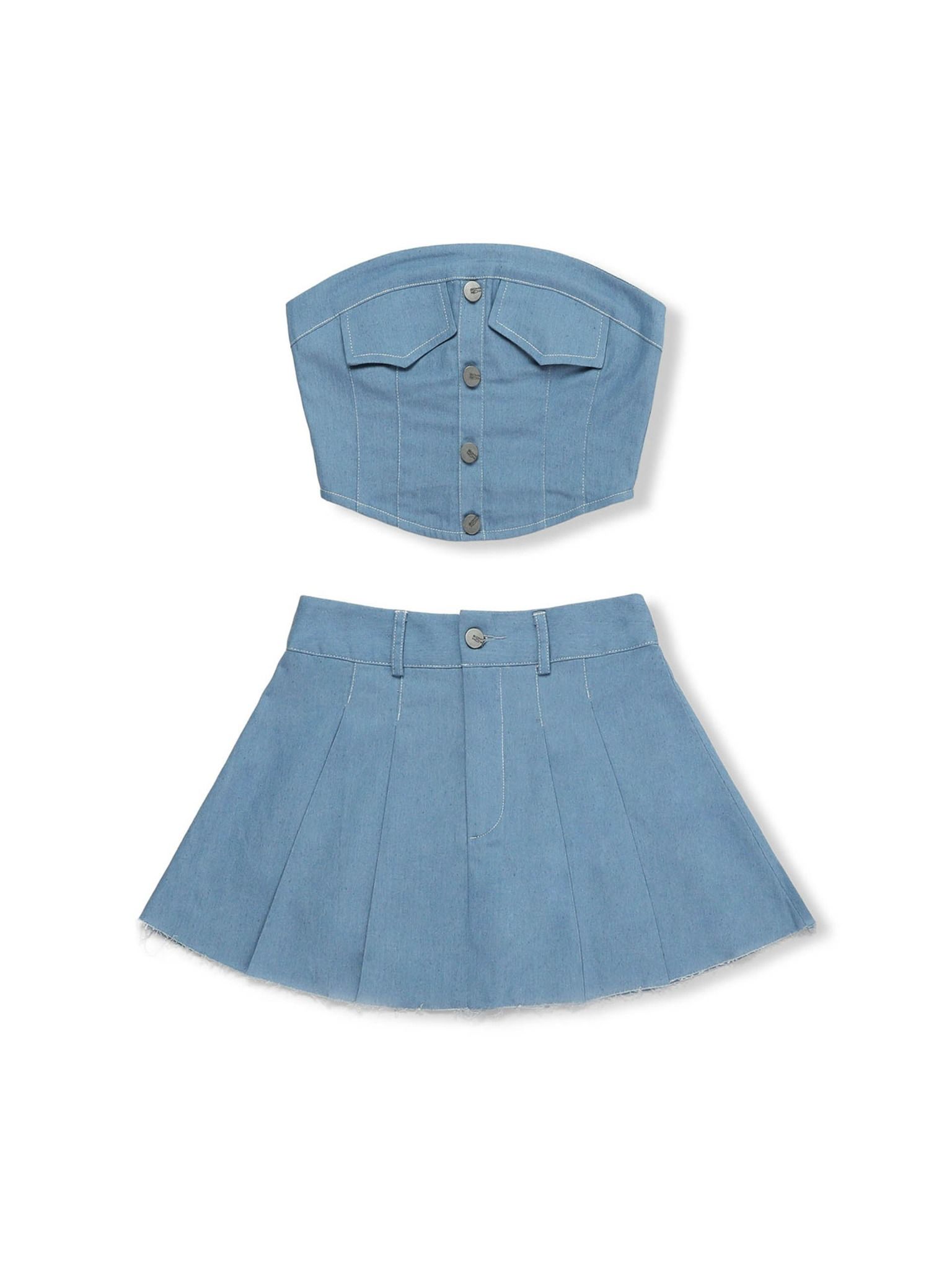 Set Tube Top Pleat Skirt Denim