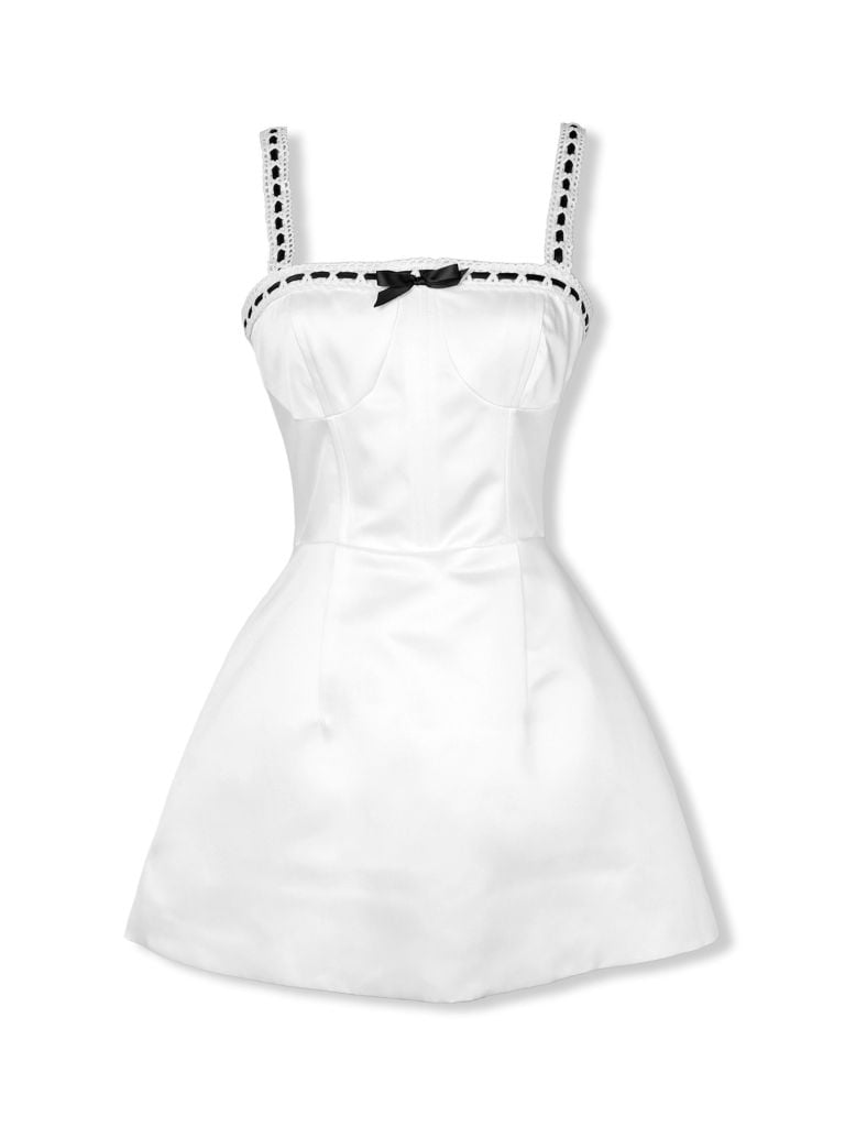  Đầm Ngắn Lace Strap Black White Pink 