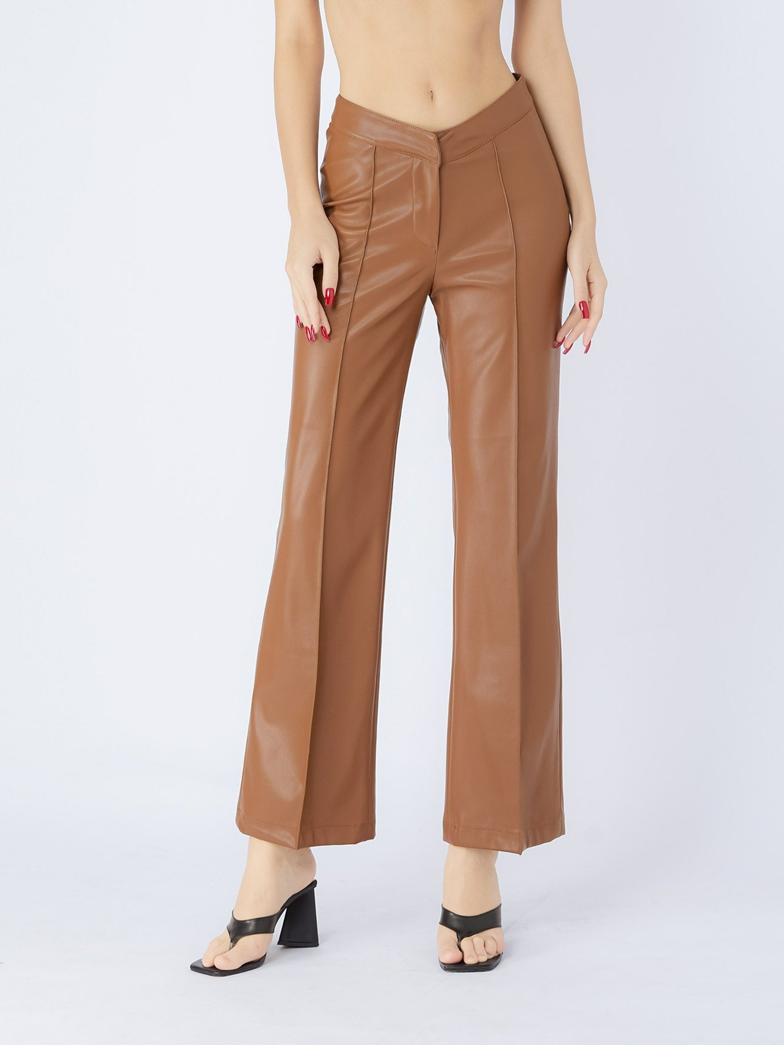 Quần Dài Da Waistband Wide Leg