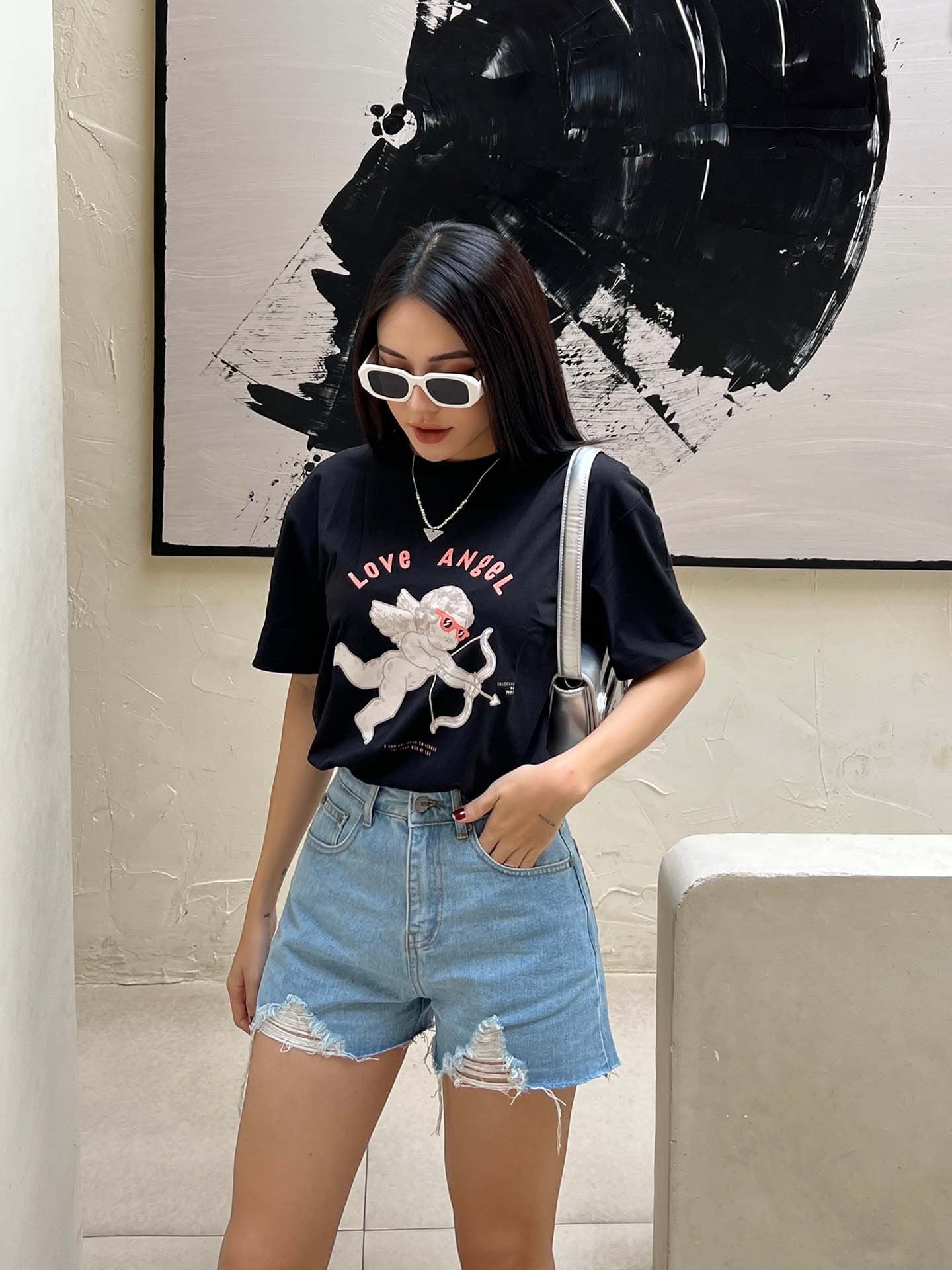 Quần Short Jean Distressed