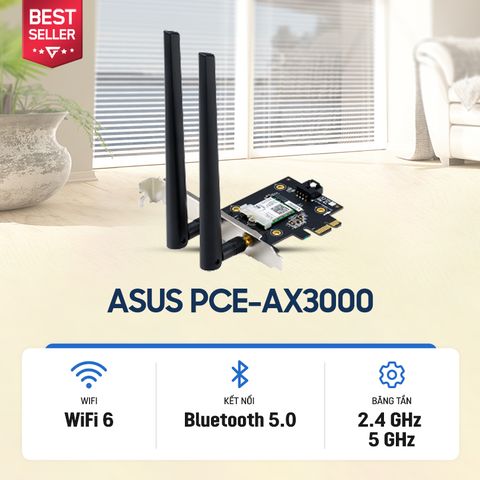 Card mạng PCIe WiFi 6 ASUS PCE-AX3000 Chuẩn AX3000 (Tray)