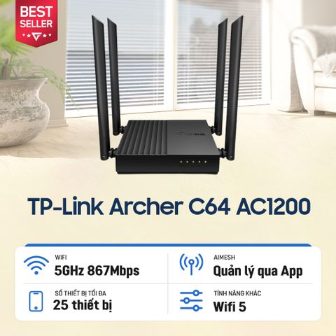 Bộ định tuyến WiFi 5 TP-Link Archer C64 chuẩn AC1200