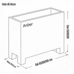 [CHÂN ĐẾ CAO H5cm] Chậu composite sợi chữ nhật Anber PAN (Màu đá Basalt)