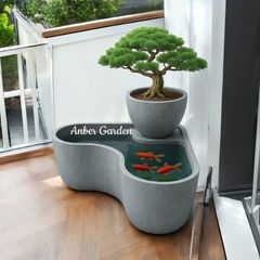 Bộ chậu cong composite Anber BORA - Ban công (Màu giả xi măng LEAD)