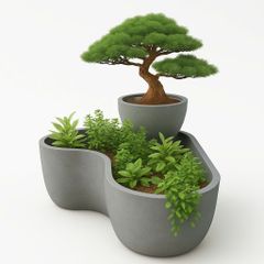 Bộ chậu cong composite Anber BORA - Ban công (Màu giả xi măng LEAD)