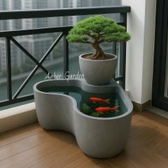 Bộ chậu cong composite Anber BORA - Ban công (Màu giả xi măng LEAD)