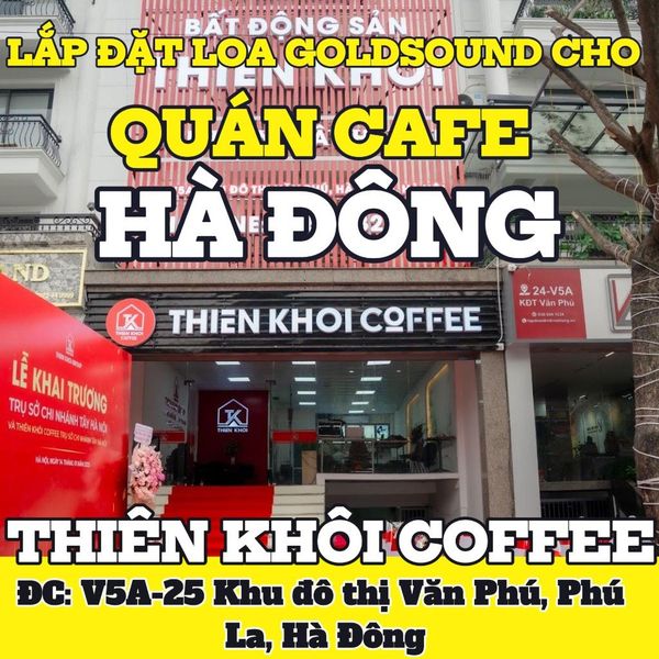 Loa Goldsound cho Thiên Khôi Coffee, Hà Đông, amply 2 kênh 900w, bluetooth 5.0, loa âm trần VAT38 - 38w, loa được thiết kế riêng cho quán, bật lớn không tạp âm, miễn phí công lắp đặt, bảo hành dài hạn 5 năm