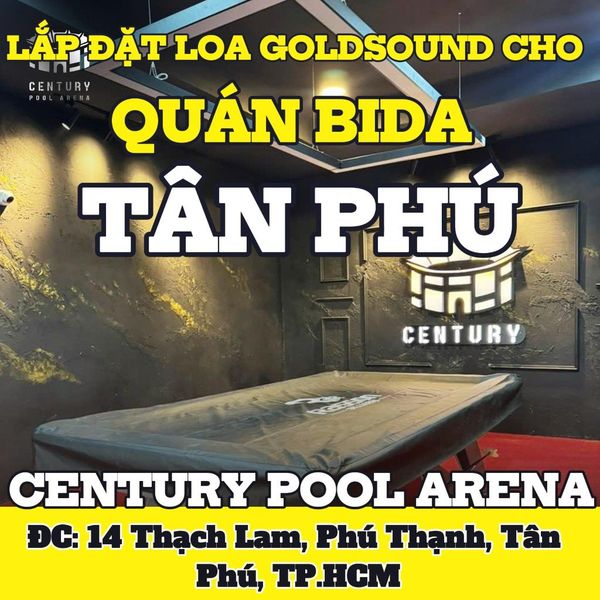 Loa Goldsound cho phòng chơi bida Century Pool Arena, TP.HCM,  amply 2 kênh 1200w, bluetooth 5.0, 4 loa V130 - 130w, loa được thiết kế riêng cho quán, bật lớn không tạp âm, miễn phí công lắp đặt, bảo hành dài hạn 5 năm