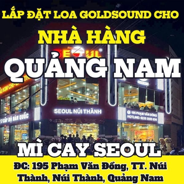 Loa Goldsound cho Mì Cay SEOUL Núi Thành, Quảng Nam, amply 2 kênh 900w, bluetooth 5.0, loa âm trần VAT28 - 28w, loa được thiết kế riêng cho quán, bật lớn không tạp âm, miễn phí công lắp đặt, bảo hành dài hạn 5 năm