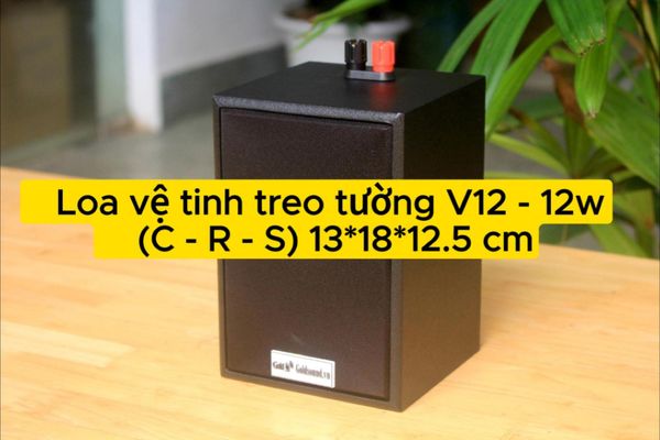 Loa vệ tinh treo tường Goldsound V12 Gold4cafe - công suất 12w, củ loa toàn dải cả âm Bass &Tress 3 inch, loa được thiết kế đập chậm để phù hợp với style quán dịch vụ, kích thước (Rộng*Cao*Sâu): 13*18*12.5 cm; chất liệu thùng gỗ 100%. Bảo hành 60 tháng