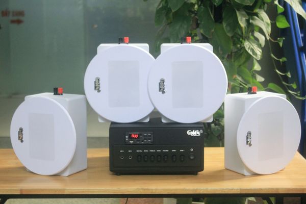 [Diện tích 80m2 + 2 Kênh] A384PU-2K Goldsound 2 vùng âm lượng 380w + 4 loa âm trần Goldsound VAT38 - 38w, loa được thiết kế riêng cho quán, bật lớn không tạp âm, miễn phí công lắp đặt, bảo hành dài hạn 5 năm.