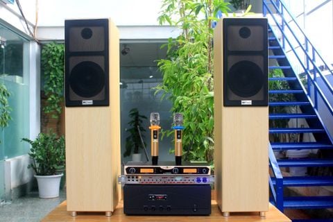 Dàn Karaoke gia đình K386 (01 đẩy 1200w + 01 Vang + 01 bộ Micro không dây + loa 386)