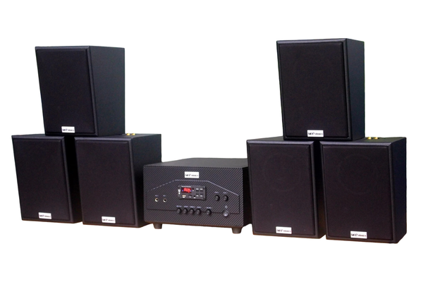 Dàn loa treo tường: Amply A907w Goldsound 2 vùng âm lượng 900w + 6 loa Goldsound V55C 55w, Amply 4 - 6 vùng âm lượng, loa được thiết kế riêng cho quán, bật lớn không tạp âm, miễn phí công lắp đặt, bảo hành dài hạn 5 năm.