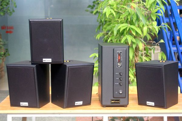 Dàn loa treo tường: Amply A155 Goldsound 150w + 4 loa Goldsound V25C 25w, loa được thiết kế riêng cho quán, bật lớn không tạp âm, miễn phí công lắp đặt, bảo hành dài hạn 5 năm.