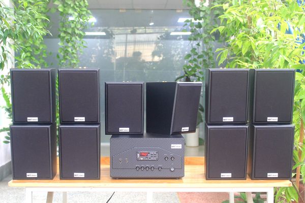 [Diện tích 200m2 + 2 Kênh] Amply A907w Goldsound 2 vùng âm lượng 900w + 10 loa Goldsound V25C 25w, loa được thiết kế riêng cho quán, bật lớn không tạp âm, miễn phí công lắp đặt, bảo hành dài hạn 5 năm.