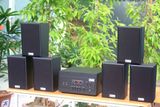 Loa treo tường, phát nhạc nền thông báo: Amply A907 + 6 V40C, Amply hai vùng âm lượng, loa được thiết kế riêng cho quán, bật lớn không tạp âm, miễn phí công lắp đặt, bảo hành dài hạn 5 năm.