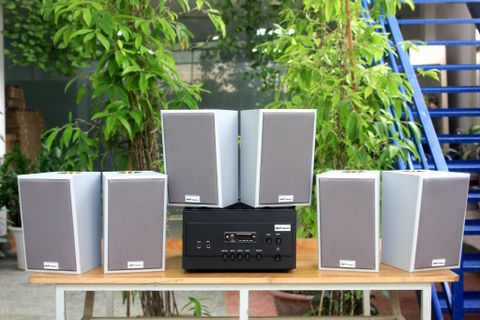 [Diện tích 120m2 + 02 Kênh] Amply A907_SG Goldsound 2 vùng âm lượng 900w + 6 loa Goldsound V58C_SG 58w, loa được thiết kế riêng cho quán, bật lớn không tạp âm, miễn phí công lắp đặt, bảo hành dài hạn 5 năm.