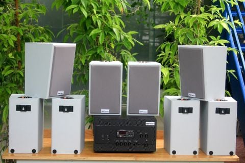 [Diện tích 160m2 + 02 Kênh] Amply A917 Goldsound 2 vùng âm lượng 1200w + 8 loa Goldsound V58C 58w, loa được thiết kế riêng cho quán, bật lớn không tạp âm, miễn phí công lắp đặt, bảo hành dài hạn 5 năm.