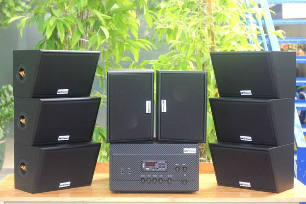 Dàn loa treo tường thông báo phát nhạc nền tự động: A917 Goldsound 2 vùng âm lượng 1200w + 8 loa Goldsound ngoài trời V50NT 50w, loa được thiết kế riêng cho quán, bật lớn không tạp âm, miễn phí công lắp đặt, bảo hành 12 tháng