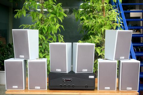 [Diện tích 160m2 + 02 Kênh] Amply A918_DA Goldsound 2 vùng âm lượng 1200w + 8 loa Goldsound V58C_DA 58w, loa được thiết kế riêng cho quán, bật lớn không tạp âm, miễn phí công lắp đặt, bảo hành dài hạn 5 năm.