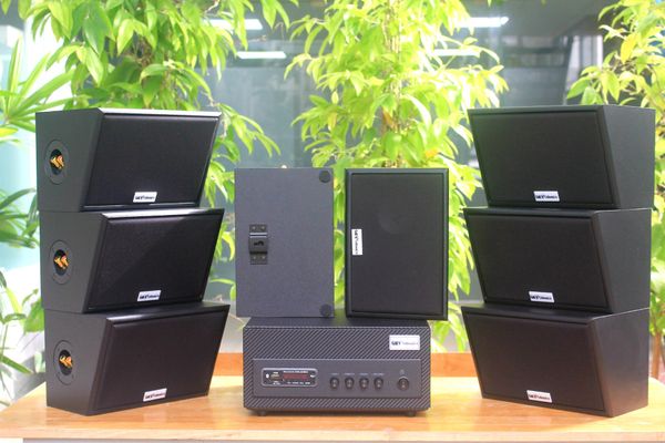 Dàn loa treo tường thông báo phát nhạc nền tự động: A501 Goldsound 500w + 8 loa Goldsound ngoài trời V50NT 50w, loa được thiết kế riêng cho quán, bật lớn không tạp âm, miễn phí công lắp đặt, bảo hành 12 tháng
