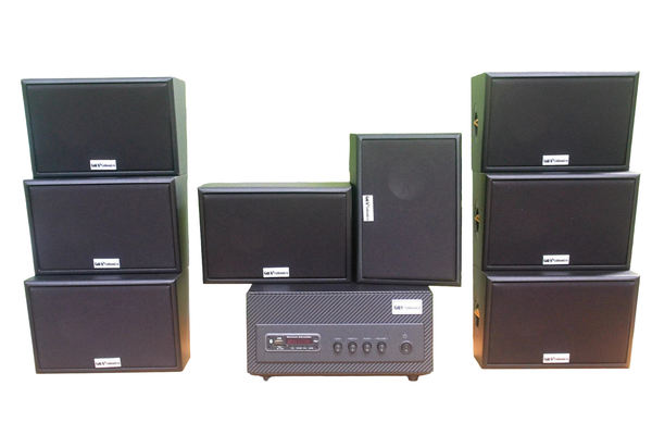 Dàn loa treo tường thông báo phát nhạc nền tự động: A501 Goldsound 500w + 8 loa Goldsound ngoài trời V50NT 50w, loa được thiết kế riêng cho quán, bật lớn không tạp âm, miễn phí công lắp đặt, bảo hành 12 tháng