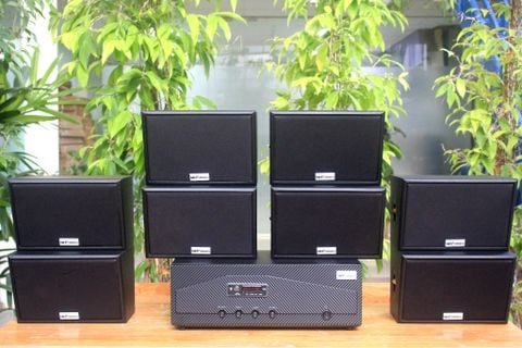 Dàn loa treo tường thông báo phát nhạc nền tự động: Amply Goldsound A918 hai vùng âm lượng 1200w + 8 loa Goldsound chống nước ngoài trời V50NT 50w, loa được thiết kế riêng cho quán, bật lớn không tạp âm, miễn phí công lắp đặt, bảo hành dài hạn 5 năm.