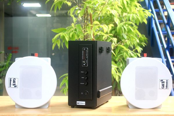 Loa âm trần thông báo, phát nhạc nền tự động: AMT155 Goldsound 150w + 2 loa âm trần Goldsound VAT38 38w, loa được thiết kế riêng cho quán, bật lớn không tạp âm, miễn phí công lắp đặt, bảo hành dài hạn 5 năm