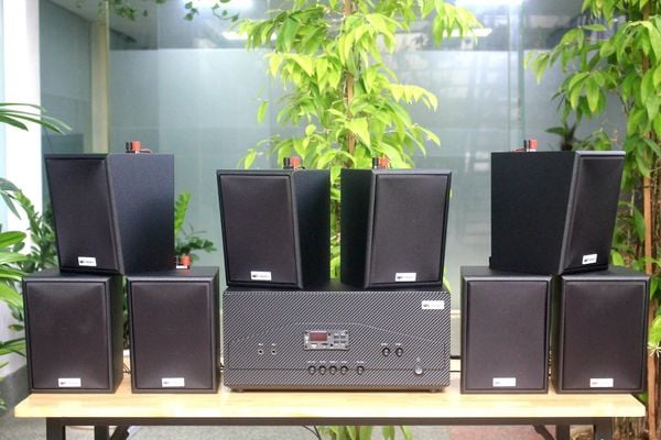 [Diện tích 160m2 + 02 Kênh] Amply A917N Goldsound 2 vùng âm lượng 1200w + 8 loa Goldsound V25C 25w, loa được thiết kế riêng cho quán, bật lớn không tạp âm, miễn phí công lắp đặt, bảo hành dài hạn 5 năm.