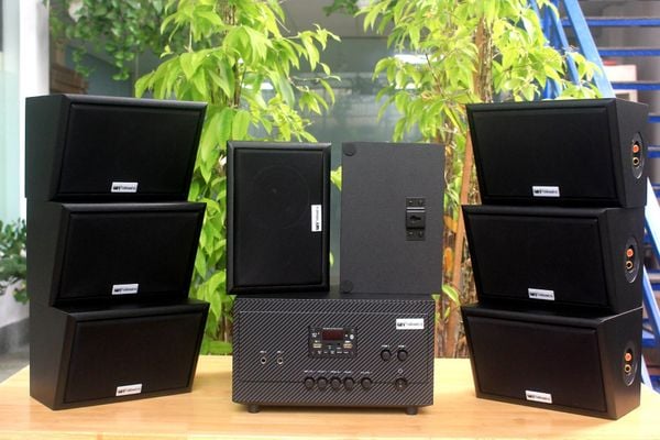 Dàn loa sân vườn: Amply A907 Goldsound 2 vùng âm lượng 900w + 8 loa Goldsound ngoài trời V40NT 40w loa được thiết kế riêng cho quán, bật lớn không tạp âm, miễn phí công lắp đặt, bảo hành 12 tháng