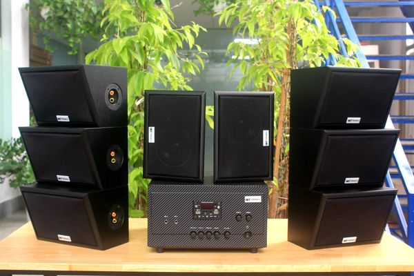 Dàn loa sân vườn: Amply A907 Goldsound 2 vùng âm lượng 900w + 8 loa Goldsound ngoài trời V40NT 40w loa được thiết kế riêng cho quán, bật lớn không tạp âm, miễn phí công lắp đặt, bảo hành 12 tháng