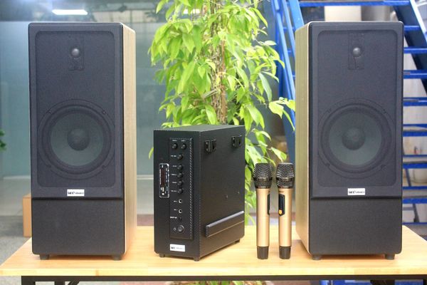 Dàn Karaoke gia đình M385Mi (01 cục đẩy 900w tích hợp Micro + Loa 385 + 02 Micro không dây)
