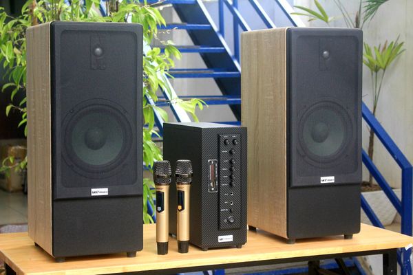 Dàn Karaoke gia đình M385Mi (01 cục đẩy 900w tích hợp Micro + Loa 385 + 02 Micro không dây)