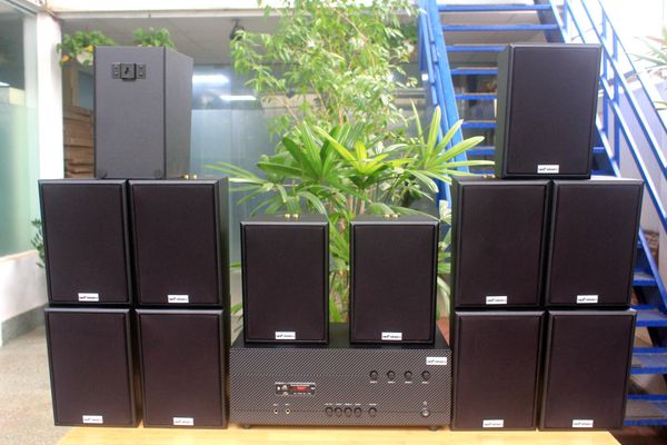 [Diện tích 240m2 + 04 Kênh] A384-4K Goldsound 4 vùng âm lượng 800w + 12 loa Goldsound V55C 55w, Amply 4 - 6 vùng âm lượng, loa được thiết kế riêng cho quán, bật lớn không tạp âm, miễn phí công lắp đặt, bảo hành dài hạn 5 năm.