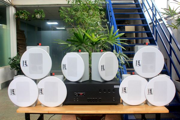 [Diện tích 160m2 + 04 Kênh] A384-4K Goldsound 4 vùng âm lượng 800w + 8 loa âm trần Goldsound VAT38 38w, Amply 4 - 6 vùng âm lượng, loa được thiết kế riêng cho quán, bật lớn không tạp âm, miễn phí công lắp đặt, bảo hành dài hạn 5 năm.