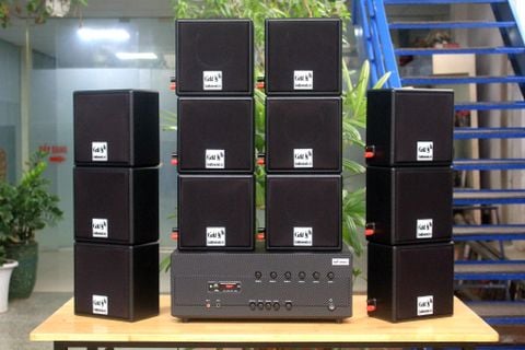 Dàn Amply A384-6K + 12 loa V23, Amply 6 vùng âm lượng, loa được thiết kế riêng cho quán, bật lớn không tạp âm, bảo hành dài hạn 5 năm.