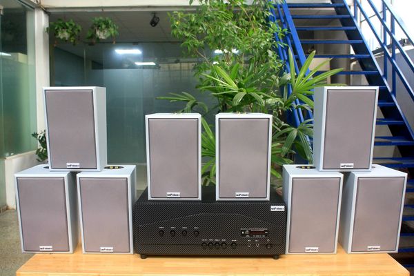 [Diện tích 160m2 + 04 Kênh] A917_SG-4K Goldsound 4 vùng âm lượng 1500w + 8 loa Goldsound V58C_SG 58w, Amply 4 - 6 vùng âm lượng, loa được thiết kế riêng cho quán, bật lớn không tạp âm, miễn phí công lắp đặt, bảo hành dài hạn 5 năm.