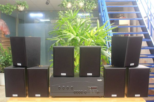 [Diện tích 160m2 + 04 Kênh] A917_SG-4K Goldsound 4 vùng âm lượng 1500w + 8 loa Goldsound V55C_SG 55w, Amply 4 - 6 vùng âm lượng, loa được thiết kế riêng cho quán, bật lớn không tạp âm, miễn phí công lắp đặt, bảo hành dài hạn 5 năm.