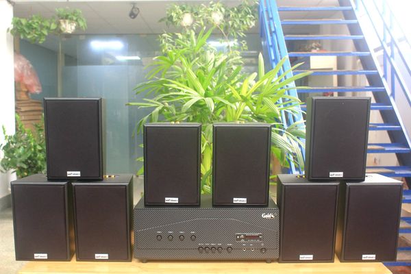 [Diện tích 160m2 + 04 Kênh] A917_SG-4K Goldsound 4 vùng âm lượng 1500w + 8 loa Goldsound V55C_SG 55w, Amply 4 - 6 vùng âm lượng, loa được thiết kế riêng cho quán, bật lớn không tạp âm, miễn phí công lắp đặt, bảo hành dài hạn 5 năm.