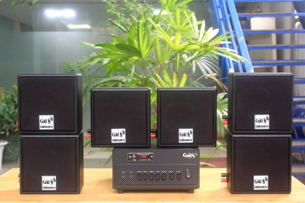 Dàn Amply A384 + 6 V23, Amply 2 vùng âm lượng, loa được thiết kế riêng cho quán, bật lớn không tạp âm, bảo hành dài hạn 5 năm.