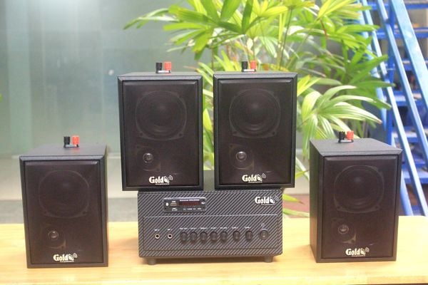 [Diện tích 80m2 + 2 Kênh] A384_TH Goldsound 2 vùng âm lượng 380w + 4 loa Goldsound V25C_TH, loa được thiết kế riêng cho quán, bật lớn không tạp âm, miễn phí công lắp đặt, bảo hành dài hạn 5 năm.