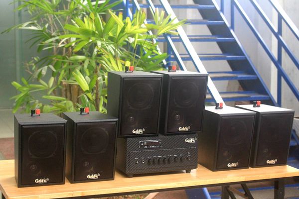 [Diện tích 120m2 + 02 Kênh] A384_DA Goldsound 2 vùng âm lượng 380w + 6 loa Goldsound V25C_DA 25w, loa được thiết kế riêng cho quán, bật lớn không tạp âm, miễn phí công lắp đặt, bảo hành dài hạn 5 năm.