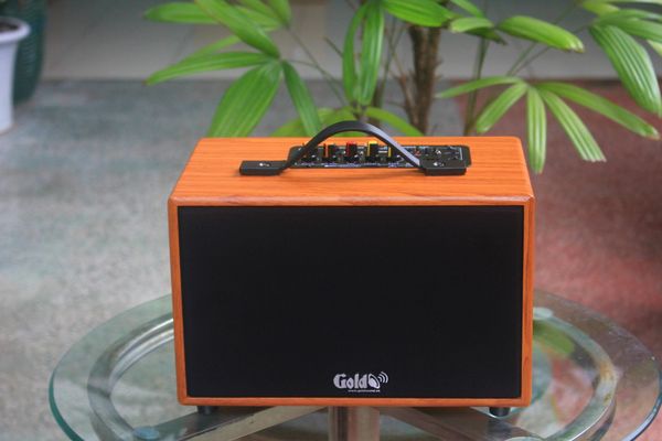 Loa di động D99P_DA, công suất 50w, pin 8 - 12h, bass 4 inch, 1 treble, bluetooth 5.0, 2 cổng cắm Micro, cổng rca, khe usb, thiết kế loa thùng gỗ cao 20 cm, rộng 32 cm, sâu 20 cm. Bảo hành 12 tháng