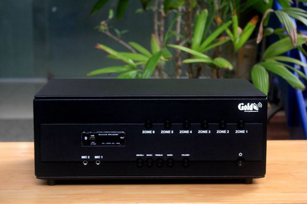 Amply A384PU - 6K: 6 phân vùng đầu ra (1200w, đủ kết nối Bluetooth, RCA, AV, USB) chuyên dụng cho quán cafe, nhà hàng