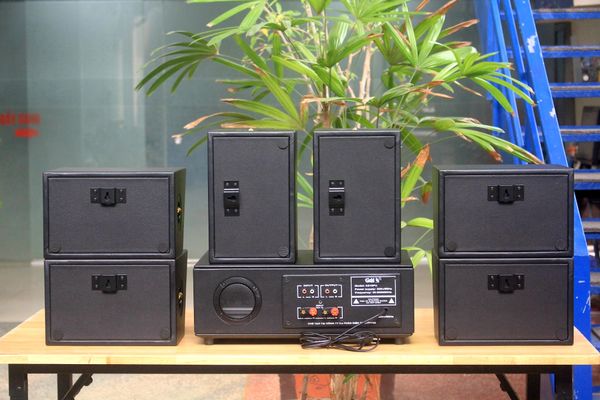 [Diện tích 180m2 + 02 Kênh] A918PU-2K_TH Goldsound 2 vùng âm lượng 1200w + 6 loa Goldsound ngoài trời V50NT_TH-PU 50w, loa được thiết kế riêng cho quán, bật lớn không tạp âm, miễn phí công lắp đặt, bảo hành 12 tháng