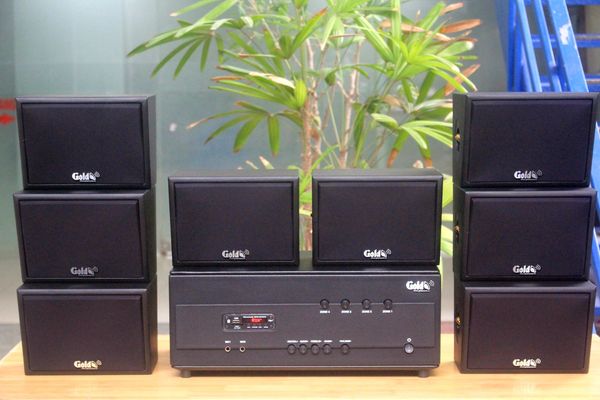 [Diện tích 160m2 + 4 Kênh] Amply Goldsound A384PU_DA-4K 4 vùng âm lượng 800w + 8 loa ngoài trời V40NT_DA-PU 40w, loa được thiết kế riêng cho quán, bật lớn không tạp âm, miễn phí công lắp đặt, bảo hành 12 tháng